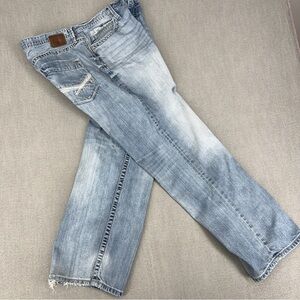 BKE Jeans Men's 38X32 Blue Denim Seth Straight Leg Fade Distressed Stretch READ